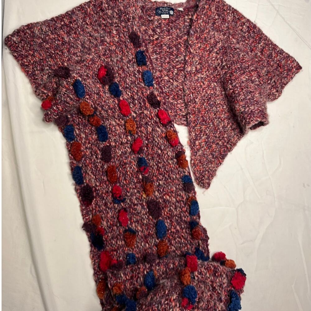 Handknit by Dollie Cropped Handknit Pom Wrap Cardigan Size XS/S ANTHROPOLOGIE - Picture 5 of 9